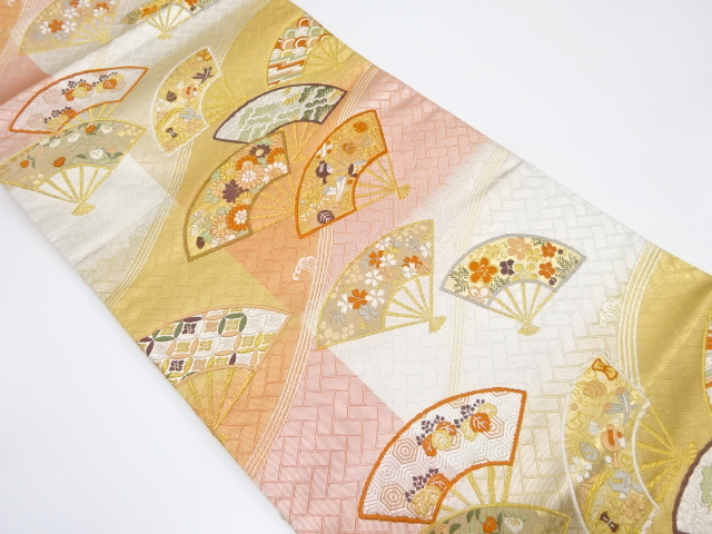 扇散らしに宝尽くし模様織り出し袋帯